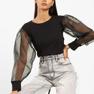 Zara Black Top with Organza Sleeves